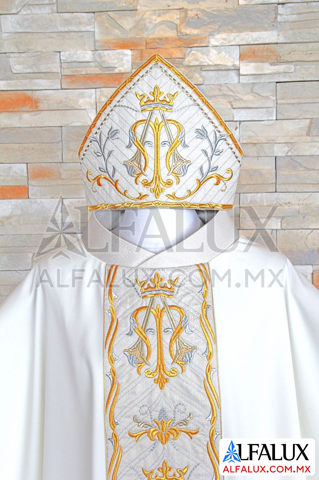 29 MARIA EMPERATRIZ Alfalux Casulla Mitra Central Perla Brocado 933 (5)